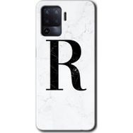 Oppo Reno 5 Lite Beyaz Mermer Desenli R Harfi Baskılı Uyumlu Silikon Kılıf