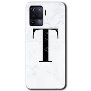 Oppo Reno 5 Lite Beyaz Mermer Desenli T Harfi Baskılı Uyumlu Silikon Kılıf