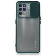 Oppo Reno 5 Lite Palm Buzlu Kamera Sürgülü Silikon Yeşil Kılıf