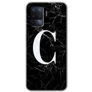 Oppo Reno 5 Lite Siyah Mermer Desenli C Harfi Baskılı Uyumlu Silikon Kılıf