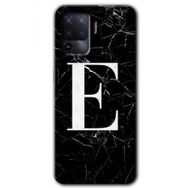 Oppo Reno 5 Lite Siyah Mermer Desenli E Harfi Baskılı Uyumlu Silikon Kılıf