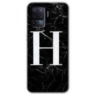 Oppo Reno 5 Lite Siyah Mermer Desenli H Harfi Baskılı Uyumlu Silikon Kılıf