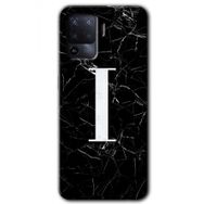 Oppo Reno 5 Lite Siyah Mermer Desenli İ Harfi Baskılı Uyumlu Silikon Kılıf