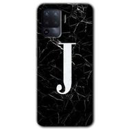 Oppo Reno 5 Lite Siyah Mermer Desenli J Harfi Baskılı Uyumlu Silikon Kılıf