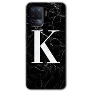Oppo Reno 5 Lite Siyah Mermer Desenli K Harfi Baskılı Uyumlu Silikon Kılıf