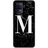 Oppo Reno 5 Lite Siyah Mermer Desenli M Harfi Baskılı Uyumlu Silikon Kılıf