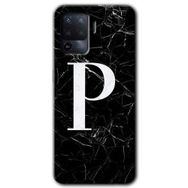 Oppo Reno 5 Lite Siyah Mermer Desenli P Harfi Baskılı Uyumlu Silikon Kılıf