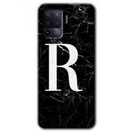 Oppo Reno 5 Lite Siyah Mermer Desenli R Harfi Baskılı Uyumlu Silikon Kılıf