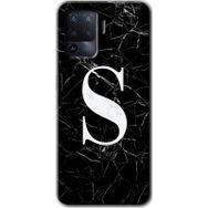 Oppo Reno 5 Lite Siyah Mermer Desenli S Harfi Baskılı Uyumlu Silikon Kılıf