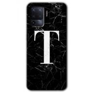 Oppo Reno 5 Lite Siyah Mermer Desenli T Harfi Baskılı Uyumlu Silikon Kılıf