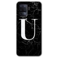 Oppo Reno 5 Lite Siyah Mermer Desenli U Harfi Baskılı Uyumlu Silikon Kılıf