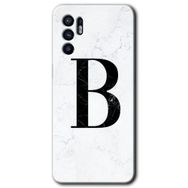 Oppo Reno 6 Beyaz Mermer Desenli B Harfi Baskılı Uyumlu Silikon Kılıf