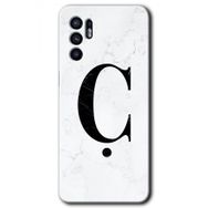 Oppo Reno 6 Beyaz Mermer Desenli C Harfi Baskılı Uyumlu Silikon Kılıf
