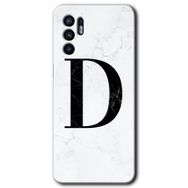 Oppo Reno 6 Beyaz Mermer Desenli D Harfi Baskılı Uyumlu Silikon Kılıf