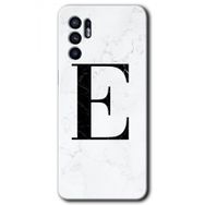 Oppo Reno 6 Beyaz Mermer Desenli E Harfi Baskılı Uyumlu Silikon Kılıf