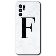Oppo Reno 6 Beyaz Mermer Desenli F Harfi Baskılı Uyumlu Silikon Kılıf
