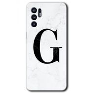 Oppo Reno 6 Beyaz Mermer Desenli G Harfi Baskılı Uyumlu Silikon Kılıf