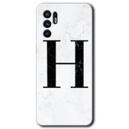 Oppo Reno 6 Beyaz Mermer Desenli H Harfi Baskılı Uyumlu Silikon Kılıf