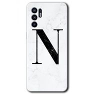 Oppo Reno 6 Beyaz Mermer Desenli N Harfi Baskılı Uyumlu Silikon Kılıf