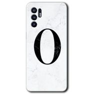 Oppo Reno 6 Beyaz Mermer Desenli O Harfi Baskılı Uyumlu Silikon Kılıf