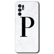 Oppo Reno 6 Beyaz Mermer Desenli P Harfi Baskılı Uyumlu Silikon Kılıf