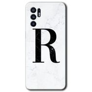 Oppo Reno 6 Beyaz Mermer Desenli R Harfi Baskılı Uyumlu Silikon Kılıf