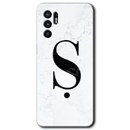 Oppo Reno 6 Beyaz Mermer Desenli S Harfi Baskılı Uyumlu Silikon Kılıf