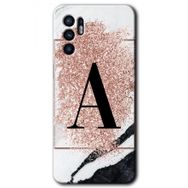 Oppo Reno 6 Pembe Mermer Desenli A Harfi Baskılı Uyumlu Silikon Kılıf