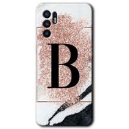 Oppo Reno 6 Pembe Mermer Desenli B Harfi Baskılı Uyumlu Silikon Kılıf