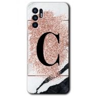 Oppo Reno 6 Pembe Mermer Desenli C Harfi Baskılı Uyumlu Silikon Kılıf