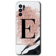 Oppo Reno 6 Pembe Mermer Desenli E Harfi Baskılı Uyumlu Silikon Kılıf
