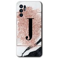 Oppo Reno 6 Pembe Mermer Desenli J Harfi Baskılı Uyumlu Silikon Kılıf
