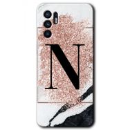 Oppo Reno 6 Pembe Mermer Desenli N Harfi Baskılı Uyumlu Silikon Kılıf