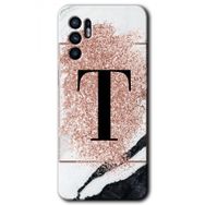 Oppo Reno 6 Pembe Mermer Desenli T Harfi Baskılı Uyumlu Silikon Kılıf