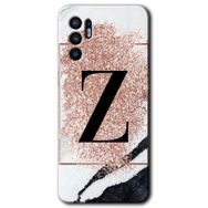 Oppo Reno 6 Pembe Mermer Desenli Z Harfi Baskılı Uyumlu Silikon Kılıf