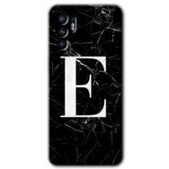 Oppo Reno 6 Siyah Mermer Desenli E Harfi Baskılı Uyumlu Silikon Kılıf
