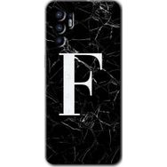 Oppo Reno 6 Siyah Mermer Desenli F Harfi Baskılı Uyumlu Silikon Kılıf
