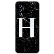 Oppo Reno 6 Siyah Mermer Desenli H Harfi Baskılı Uyumlu Silikon Kılıf