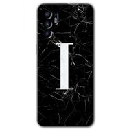 Oppo Reno 6 Siyah Mermer Desenli I Harfi Baskılı Uyumlu Silikon Kılıf