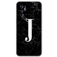 Oppo Reno 6 Siyah Mermer Desenli J Harfi Baskılı Uyumlu Silikon Kılıf