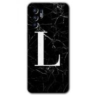 Oppo Reno 6 Siyah Mermer Desenli L Harfi Baskılı Uyumlu Silikon Kılıf