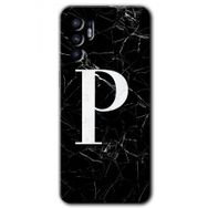 Oppo Reno 6 Siyah Mermer Desenli P Harfi Baskılı Uyumlu Silikon Kılıf