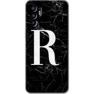 Oppo Reno 6 Siyah Mermer Desenli R Harfi Baskılı Uyumlu Silikon Kılıf