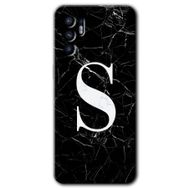 Oppo Reno 6 Siyah Mermer Desenli S Harfi Baskılı Uyumlu Silikon Kılıf