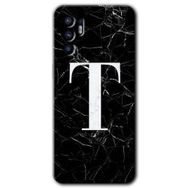 Oppo Reno 6 Siyah Mermer Desenli T Harfi Baskılı Uyumlu Silikon Kılıf