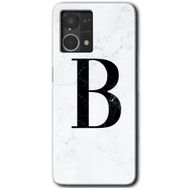 Oppo Reno 7 4G Beyaz Mermer Desenli B Harfi Baskılı Uyumlu Silikon Kılıf