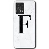 Oppo Reno 7 4G Beyaz Mermer Desenli F Harfi Baskılı Uyumlu Silikon Kılıf