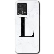 Oppo Reno 7 4G Beyaz Mermer Desenli L Harfi Baskılı Uyumlu Silikon Kılıf