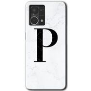 Oppo Reno 7 4G Beyaz Mermer Desenli P Harfi Baskılı Uyumlu Silikon Kılıf