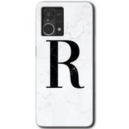 Oppo Reno 7 4G Beyaz Mermer Desenli R Harfi Baskılı Uyumlu Silikon Kılıf